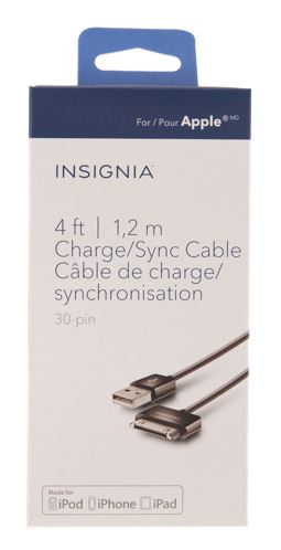 Câble synchronisation/recharge 30 broches 1,2 m (4 pi) Insignia (NS-A3SC-C) - Noir