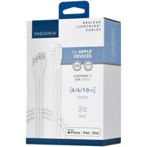 Câble tissé Lightning à USB-A de 1,2 m (4 pi)/1,8 m (6 pi)/3 m (10 pi) d'Insignia certifié MFi par Apple - Gris lunaire - Ensemble de 3