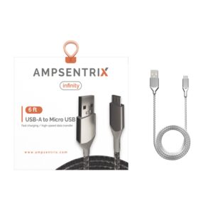 6 ft Micro USB To USB Type A Cable (AmpSentrix) (Infinity) (Silver)