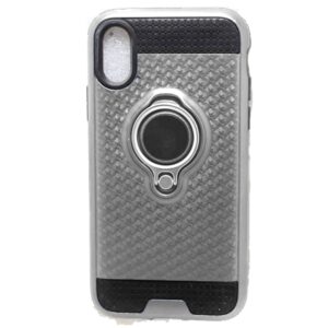 Coque flexible avec insert métal et oeillet fonction support/selfie pour iPhone X/Xs - Silver *k